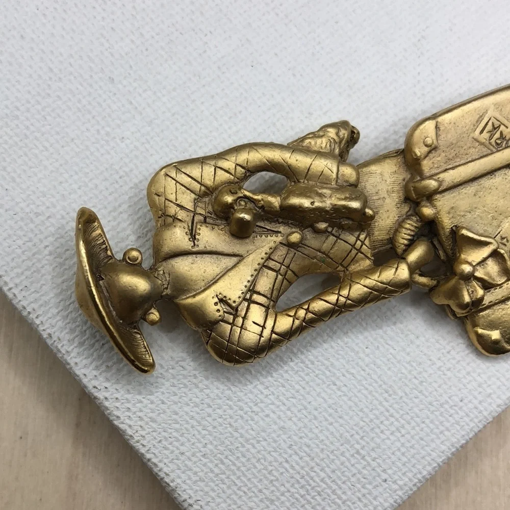Vintage traveling lady fashionista with small dog brooch statement size